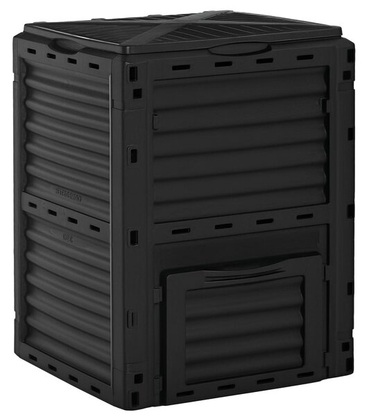 Outsunny kompostér s kapacitou 300L pro výrobu zahradního hnojiva s 48 otvory, 60,5x60,5x81,5 cm, černý | Aosom