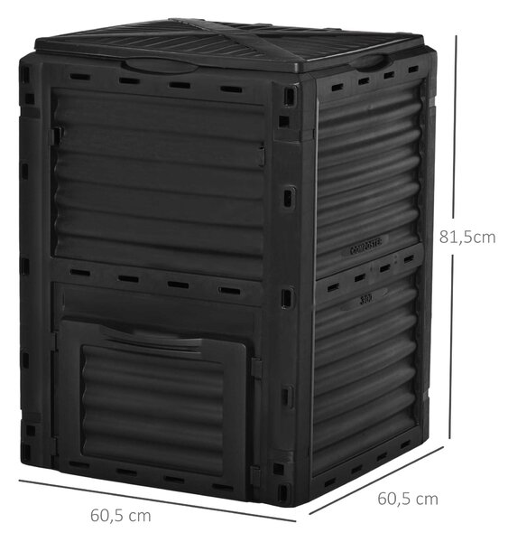 Outsunny kompostér s kapacitou 300L pro výrobu zahradního hnojiva s 48 otvory, 60,5x60,5x81,5 cm, černý | Aosom