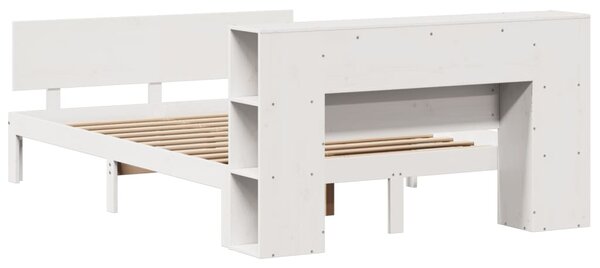 Postel s knihovnou bez matrace bílá 135x190 cm masivní borovice 3322627