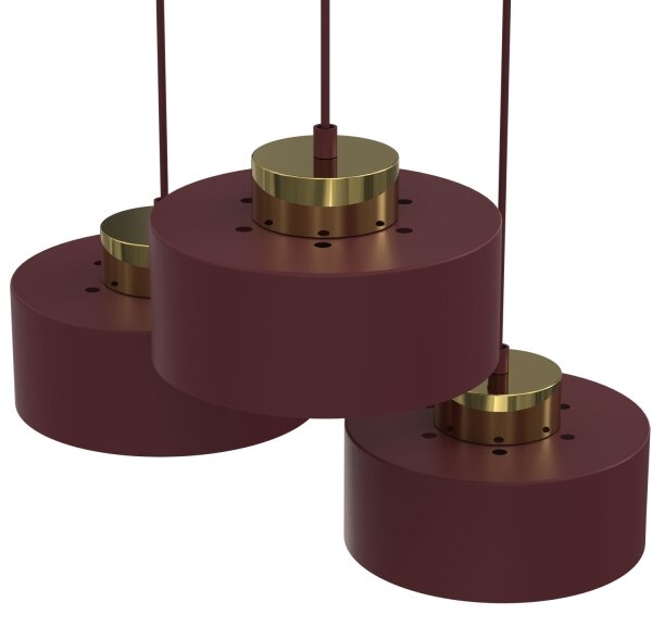 Lustr na lanku MARTI 3xE27/15W/230V burgundy/zlatá