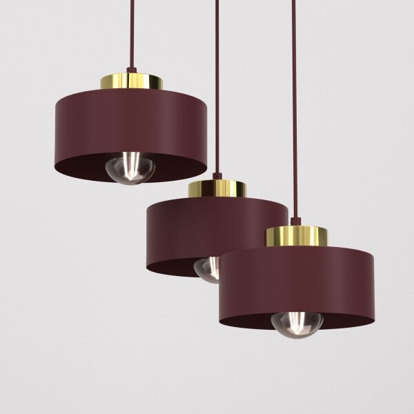Lustr na lanku MARTI 3xE27/15W/230V burgundy/zlatá