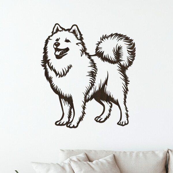 Dřevo života | Dřevěný obraz psa SAMOJED | Rozměry (cm): 36x40 | Zvolte barvu dekoru: Černá
