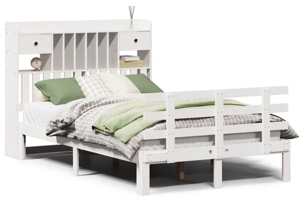 Postel s knihovnou bez matrace bílá 135x190 cm masivní borovice 3322787