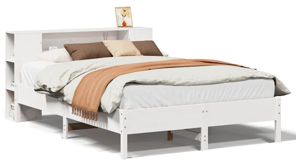 Postel s knihovnou bez matrace bílá 135x190 cm masivní borovice 3322841