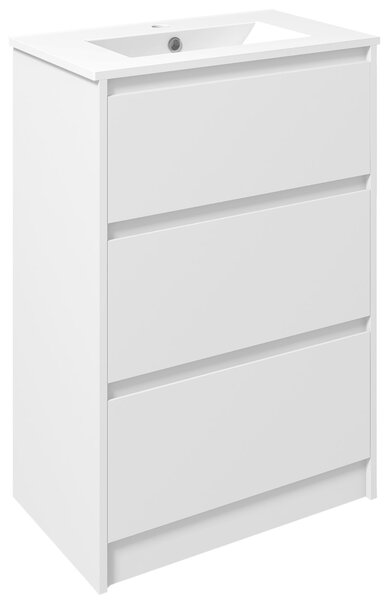 Kleankin koupelnová skříňka s umyvadlem - Umývací skříňka se syntetickým keramickým umyvadlem a 2 zásuvkami 61x37x88 cm Světlá bílá | Aosom