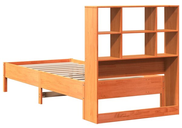 Postel s knihovnou bez matrace hnědá 100x200 cm masiv borovice 3322878