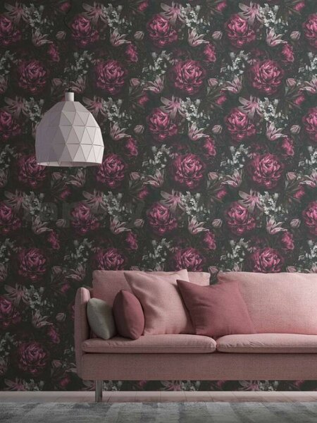 Vliesové tapety na zeď PintWalls 38509-4, rozměr 10,05 m x 0,53 m, velké květy pivoněk růžovofialové, A.S. CRÉATION