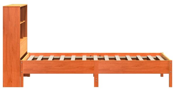 Postel s knihovnou bez matrace hnědá 100x200 cm masiv borovice 3322878