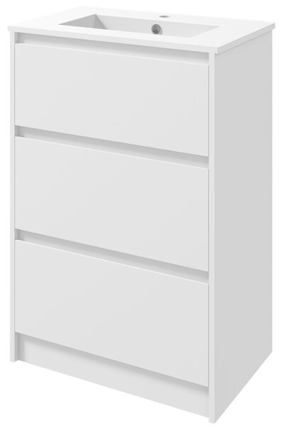 Kleankin koupelnová skříňka s umyvadlem - Umývací skříňka se syntetickým keramickým umyvadlem a 2 zásuvkami 61x37x88 cm Světlá bílá | Aosom