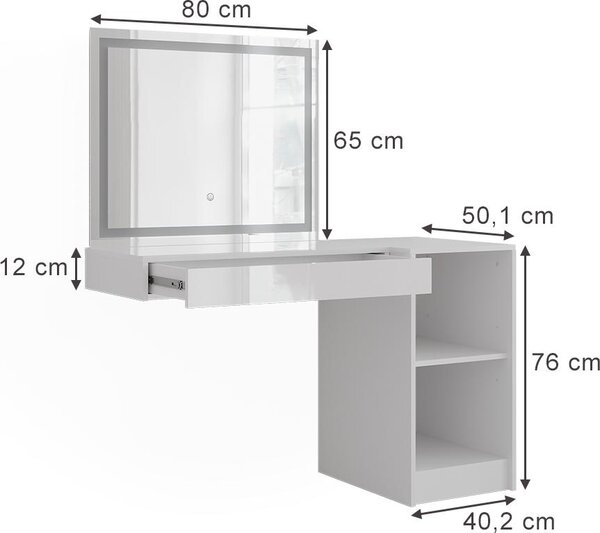 Toaletní stolek Vicco Sherry Bílá/bílý vysoký lesk 120 cm 3 díly, Model 57724