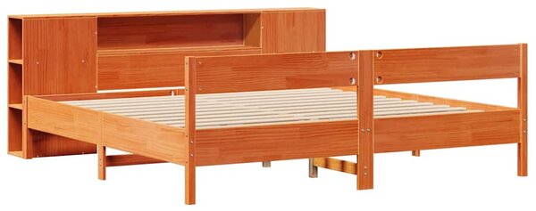 Postel s knihovnou bez matrace 200 x 200 cm masivní borovice 3322938