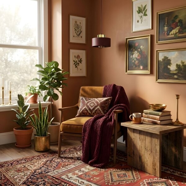 Lustr na lanku MARTI 1xE27/15W/230V burgundy/zlatá