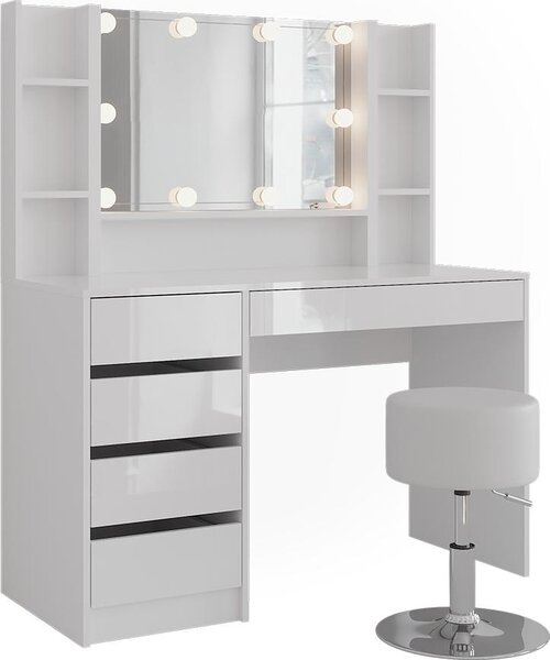 Toaletní stolek Vicco Sherry Bílá/bílý vysoký lesk 119.8 cm 5 dílů, Model 57603