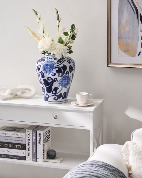 Váza na květiny GIRONA Porcelán 35 cm Bílá/Modrá