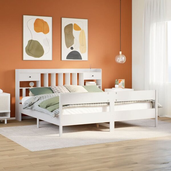 Postel s knihovnou bez matrace bílá 180x200 cm masivní borovice 3323018