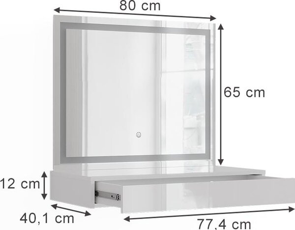 Toaletní stolek Vicco Sherry Bílá/bílý vysoký lesk 80 cm 2 díly, Model 57732
