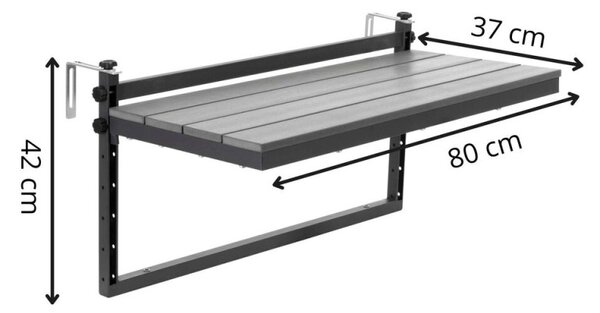 Závěsný stolek na balkon 80x37x42 cm SPRINGOS GF0121 šedý