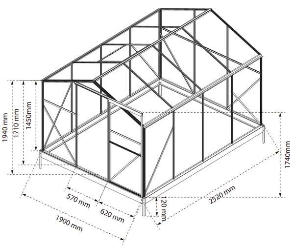 Skleník se základnou BestBerg BBGH-806S / 4,8 m² / 252 × 190 × 194 cm / stříbrná