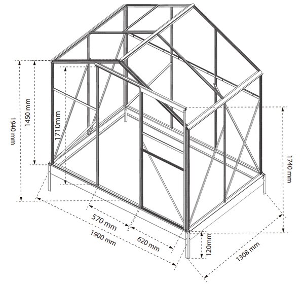 Skleník se základnou BestBerg BBGH-406S / 2,5 m² / 130 x 190 x 194 cm / stříbrná