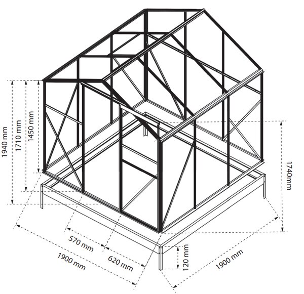 Skleník se základnou BestBerg BBGH-606B / 3,61 m² / 190 × 190 × 194 cm / černá