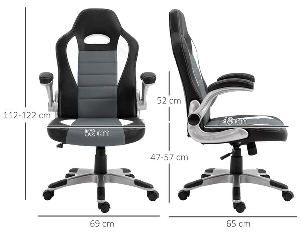 HOMCOM Kancelářská Židle S Nastavitelnou Výškou, Otočná Židle s Sklopnými Područkami a 5 Koly, Houpací Funkce, Nosnost 120 kg, 65x69x112-122 cm Šedá |