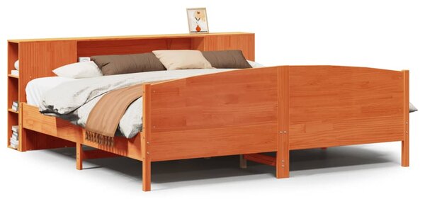 Postel s knihovnou bez matrace 200 x 200 cm masivní borovice 3323055