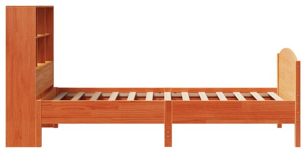 Postel s knihovnou bez matrace hnědá 100x200 cm masiv borovice 3323121