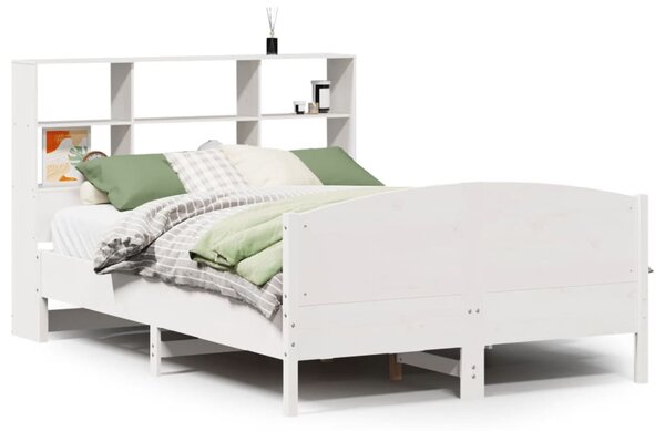 Postel s knihovnou bez matrace bílá 160x200 cm masivní borovice 3323099