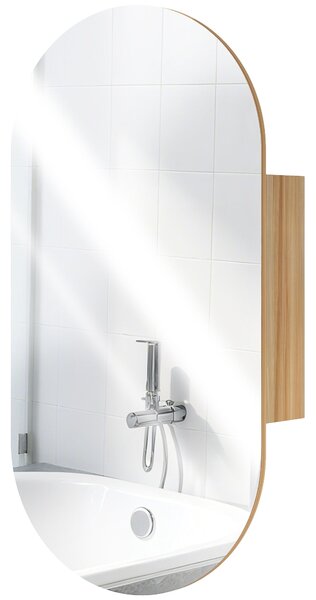 HOMCOM Nástěnná koupelnová skříňka s oválným zrcadlem, 45 x 90 cm, Moderní koupelnový nábytek, Bezrámový design, Zrcadlo se úložným prostorem, Přírodn