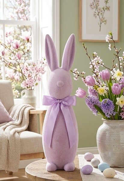 Fialkový veliký zajíc s mašlí Bunny Easter Flock XL - 20*20*70 cm - daan kromhout