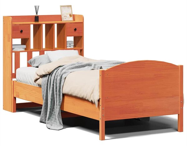 Postel s knihovnou bez matrace hnědá 75x190 cm masivní borovice 3323169