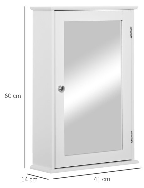 Kleankin koupelnová skříňka s zrcadlem - moderní koupelnový nábytek s 1 úložnou policí 41x14x60 cm Bílá | Aosom