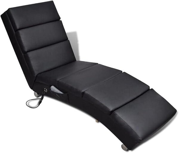 Masážní křeslo s opěrkou na nohy, černé, z umělé kůže, s elektrickým nastavením a funkcí vyhřívání, ideální pro relaxaci v obývacím pokoji, ložnici nebo kanceláři. Součástí je dálkové ovládání