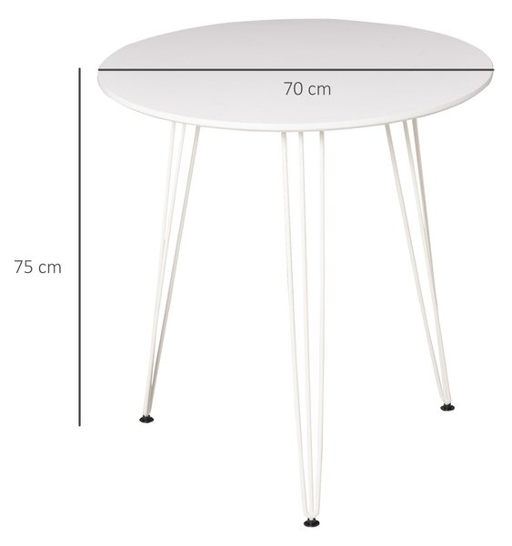 Kulatý jídelní stůl HOMCOM s moderním nordickým stylem a kovovými nohami ve tvaru vlasů do kuchyně, obývacího pokoje, kavárny a baru Ø70x75 cm Bílý |