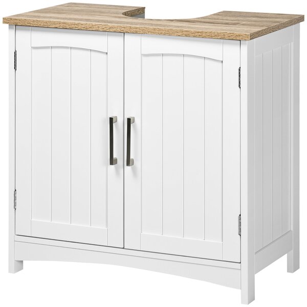 Kleankin Koupelnová skříňka pod umyvadlo s 2 dveřmi a nastavitelnou policí, moderní styl, nosnost 40 kg, 60x30x60 cm, bílá | Aosom