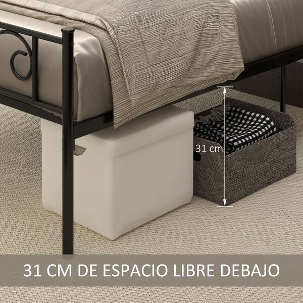 HOMCOM Jednolůžková kovová postel 31 cm pro matraci 90x190 cm s hlavovým čelem ve tvaru motýla a úložným prostorem pod postelí 95x196x100 cm Černá | A