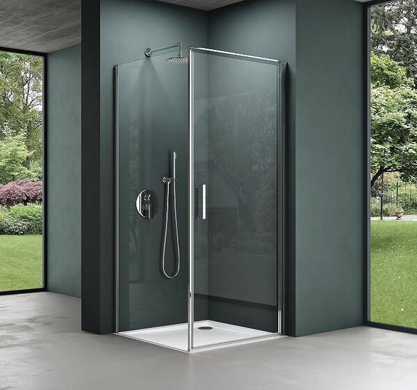 Sprchový kout rohové vstupy 90x90x195 cm | Sprchové dveře s výsuvným mechanismem, bezpečnostní sklo ESG o tloušťce 8 mm, nano-povlak, čiré sklo, model Rav36-Plus