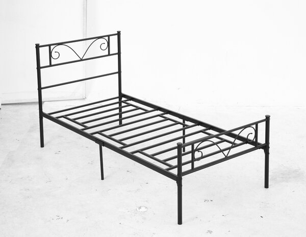 HOMCOM Jednolůžková kovová postel 31 cm pro matraci 90x190 cm s hlavovým čelem ve tvaru motýla a úložným prostorem pod postelí 95x196x100 cm Černá | A