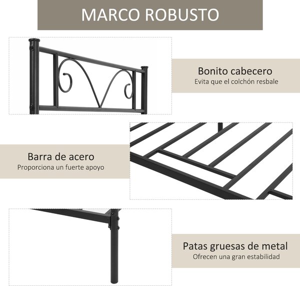 HOMCOM Jednolůžková kovová postel 31 cm pro matraci 90x190 cm s hlavovým čelem ve tvaru motýla a úložným prostorem pod postelí 95x196x100 cm Černá | A