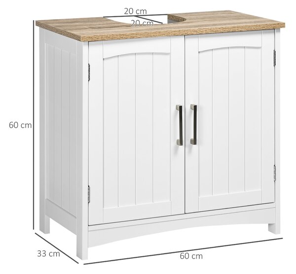 Kleankin Koupelnová skříňka pod umyvadlo s 2 dveřmi a nastavitelnou policí, moderní styl, nosnost 40 kg, 60x30x60 cm, bílá | Aosom
