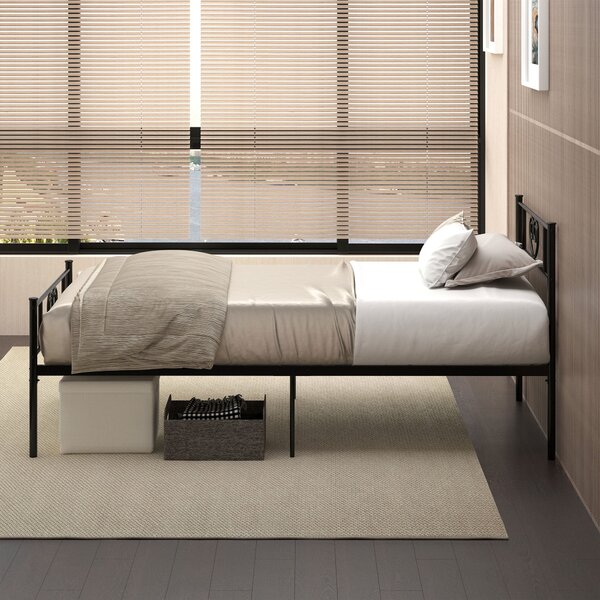 HOMCOM Jednolůžkový kovový rám postele 31 cm pro matraci 90x190 cm s čelním panelem ve tvaru srdce a úložným prostorem 95x196x100 cm Černý | Aosom