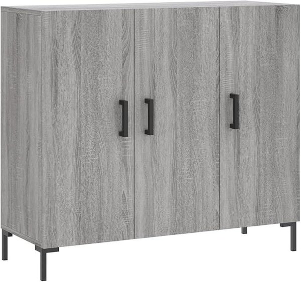 Moderní komoda šedá, Imitace Sonoma, 90x34x80 cm, vyrobená z dřevotřísky s kovovými nohami. Nadčasový design, velký úložný prostor, vhodná do obývacího pokoje, ložnice a chodby