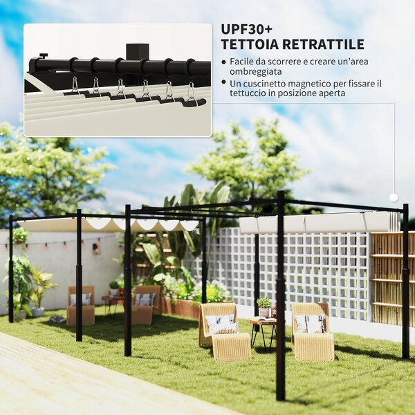Outsunny Pergola Garáž 3x3 m s voděodolnou skládací střechou, Pergola pro zahradní terasu, balkon, verandu, patio, bazén, venkovní použití, kovová kon