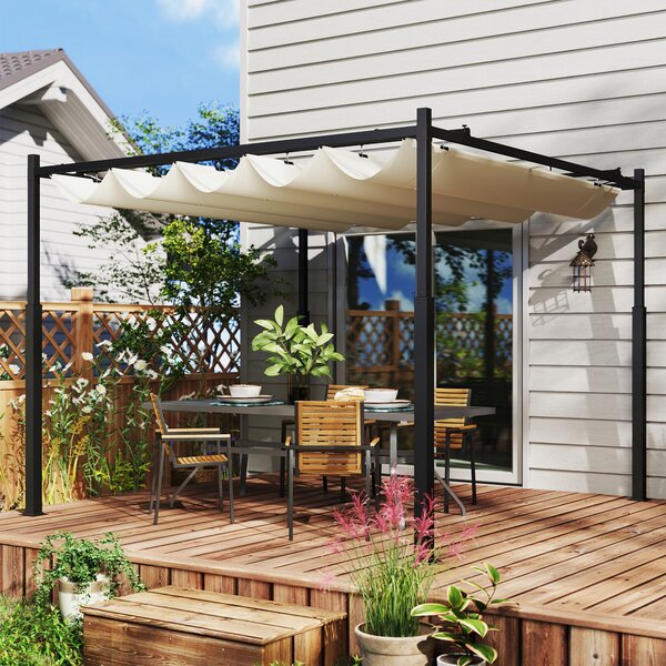 Outsunny Pergola Garáž 3x3 m s voděodolnou skládací střechou, Pergola pro zahradní terasu, balkon, verandu, patio, bazén, venkovní použití, kovová kon