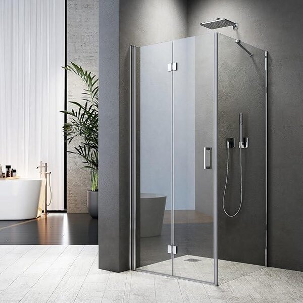 Sprchová kabina 90x90 cm, rohová, s výklopnými dvířky 180°, sprchový kout se boční stěnou, bezpečnostní sklo ESG o tloušťce 6 mm, povrchová úprava Nano Glass, výška 195 cm