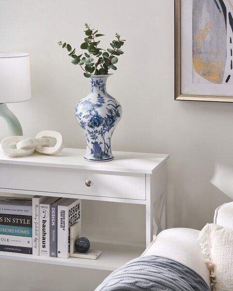 Váza na květiny BERGA Porcelán 36 cm Bílá/Modrá