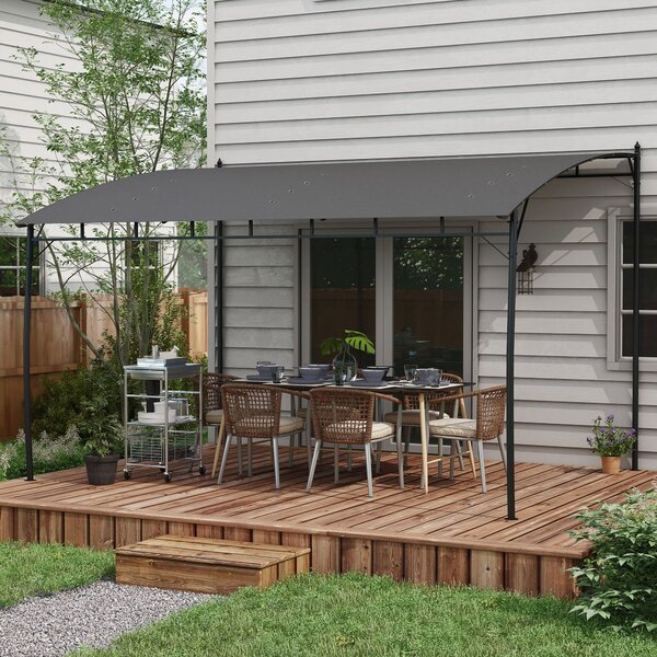 Zahradní pergola Outsunny s 12 odvodňovacími otvory, kovová konstrukce s polyesterovou střechou, 8 rozšiřovacími šrouby a 8 kotvami do země, 400x296x2
