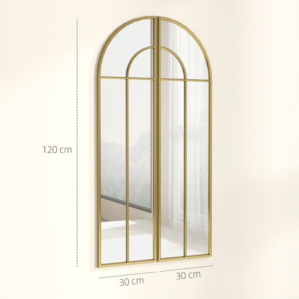 HOMCOM Dekorativní Zrcadlo na Zeď 2 Kusy 30x120 cm Okno se Zakřiveným Designem a Kovovým Rámem pro Obývací Pokoj, Ložnici a Vstup Gold | Aosom