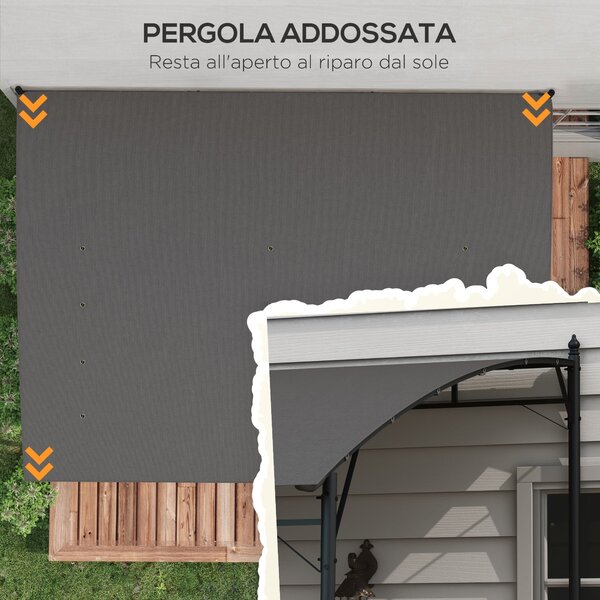 Zahradní pergola Outsunny s 12 odvodňovacími otvory, kovová konstrukce s polyesterovou střechou, 8 rozšiřovacími šrouby a 8 kotvami do země, 400x296x2