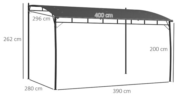 Zahradní pergola Outsunny s 12 odvodňovacími otvory, kovová konstrukce s polyesterovou střechou, 8 rozšiřovacími šrouby a 8 kotvami do země, 400x296x2